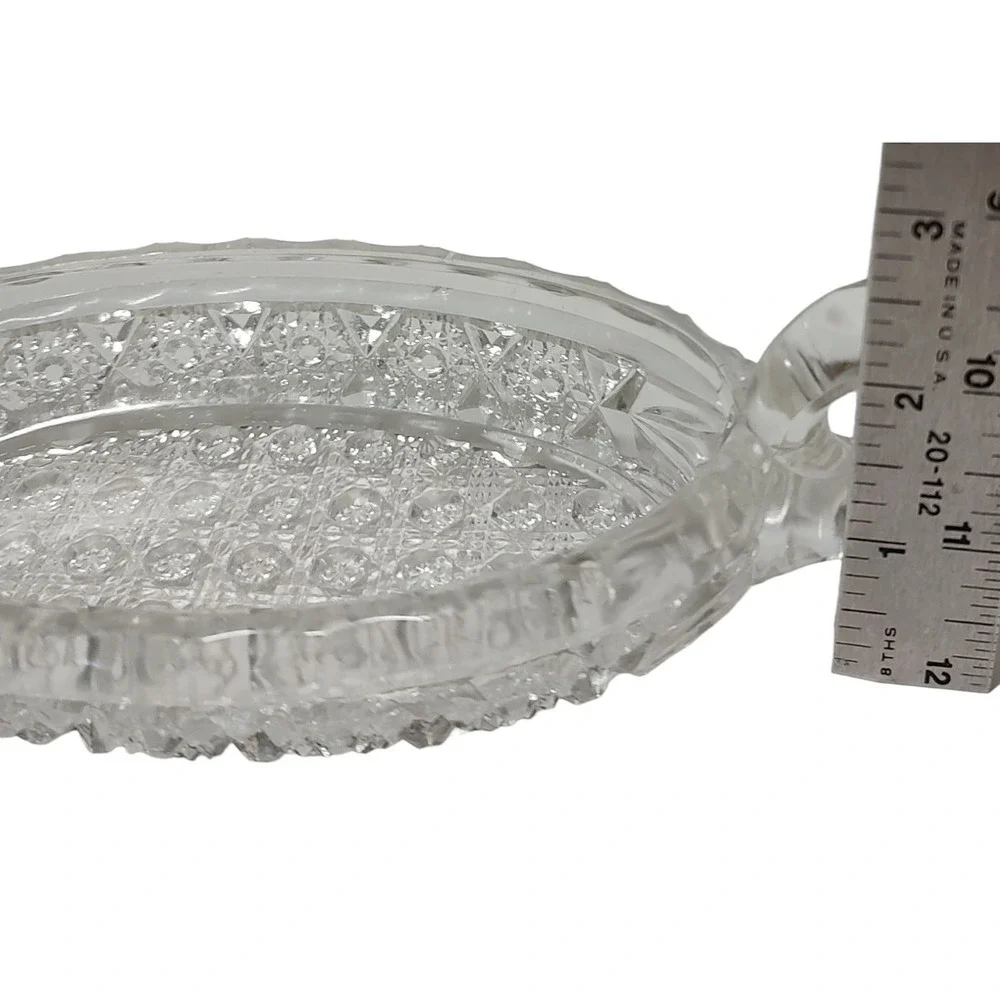 Antique Imperial Glass‎ Bowl 495 Hobstar Band with Cane Dish 1914 Double Handles